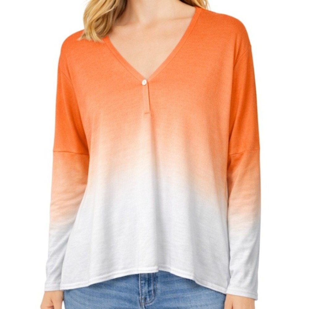 Tommy Bahama Womens Orange White Ombre Cotton V-Neck Henley Sweater Size M